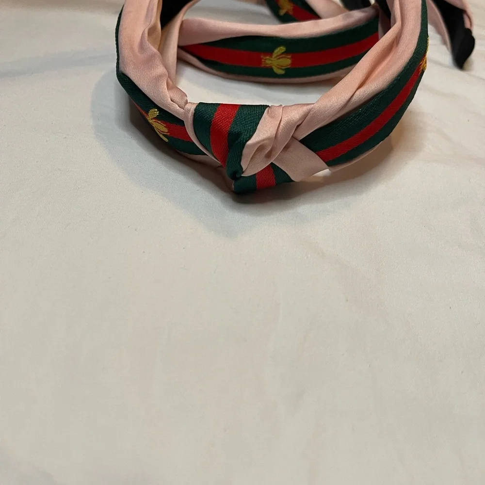 ❌SOLD OUT❌❌Pink Bee Headband- Red/Green Stripes - Picture 3 of 4